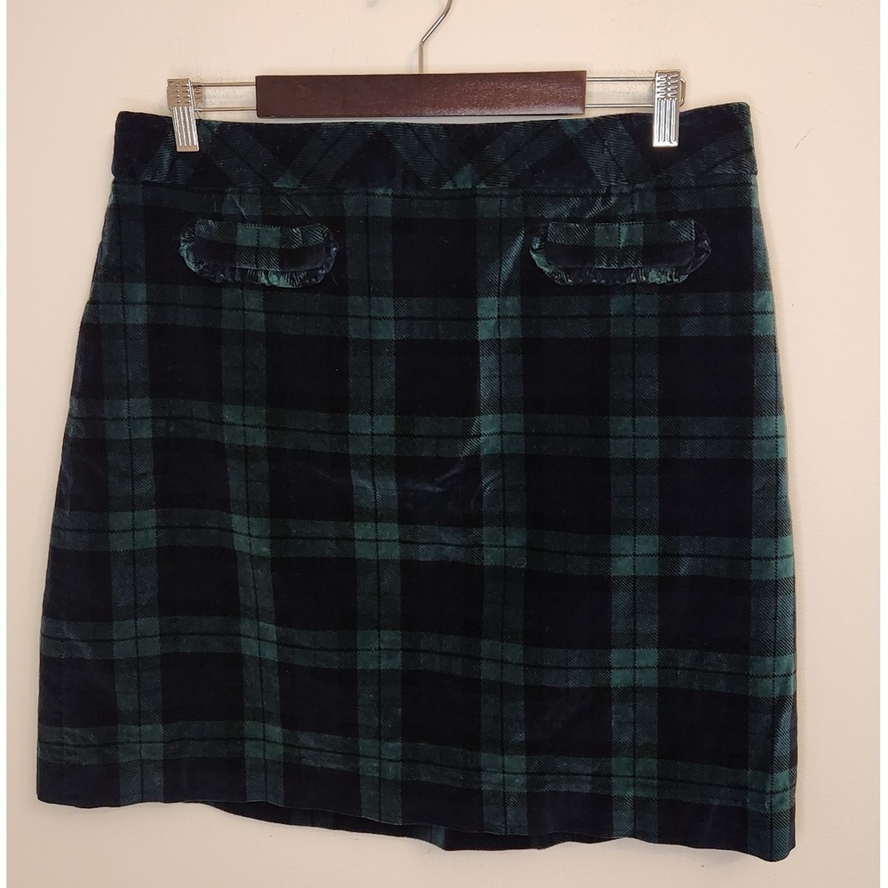 Talbots Black and Green Plaid Velvet Skirt